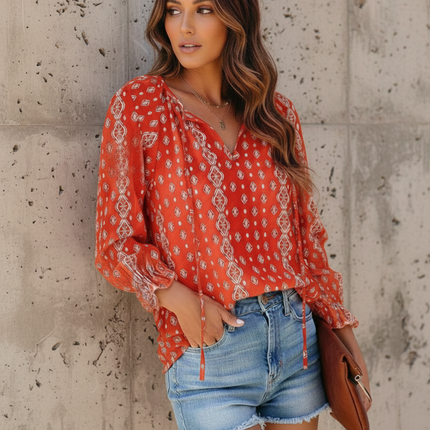 Jessie | Long Sleeve Floral Blouse with V-Neck