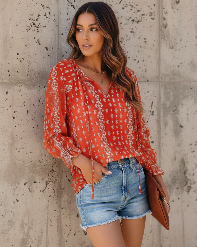 Jessie | Long Sleeve Floral Blouse with V-Neck