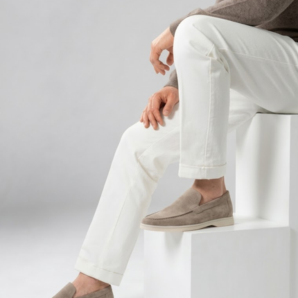 Men’s Slip-On Loafers – Stitched Detail & White Sole