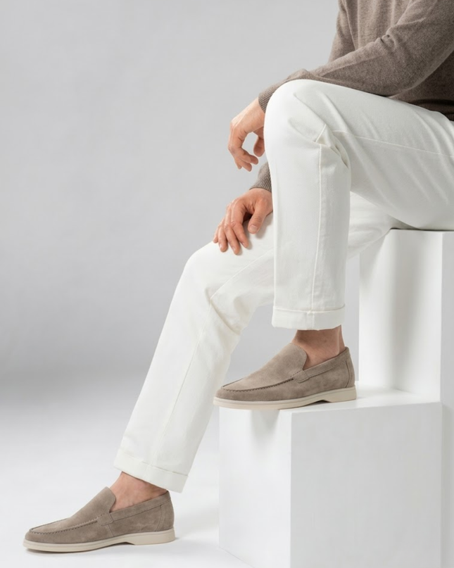 Men’s Slip-On Loafers – Stitched Detail & White Sole