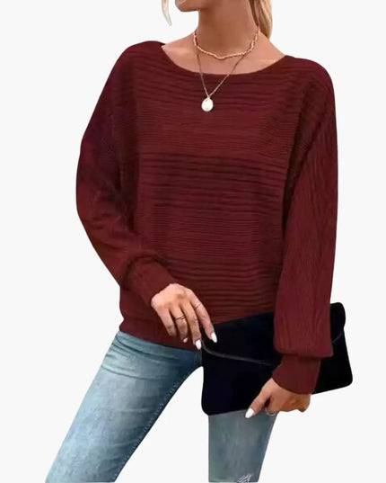 Women's Sweater with Boat Neck and Striped Surface