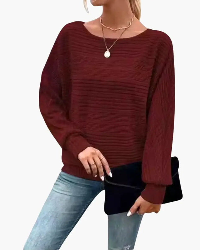 Women's Sweater with Boat Neck and Striped Surface