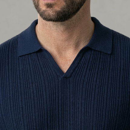 Men’s Ribbed Polo Shirt – Open Collar & Short Sleeve