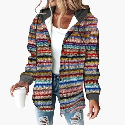 Women’s Hooded Cardigan with Striped Knit