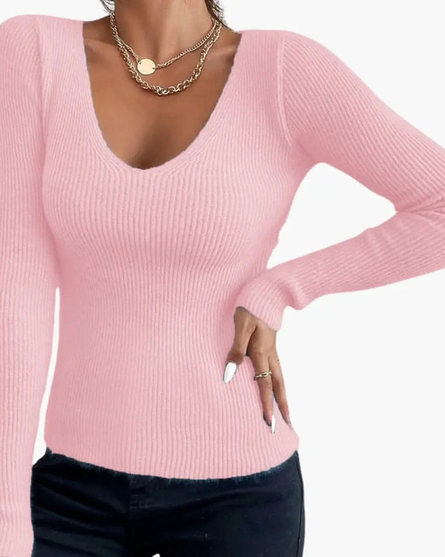 Women's Sweater with V-Neck and Long Sleeves