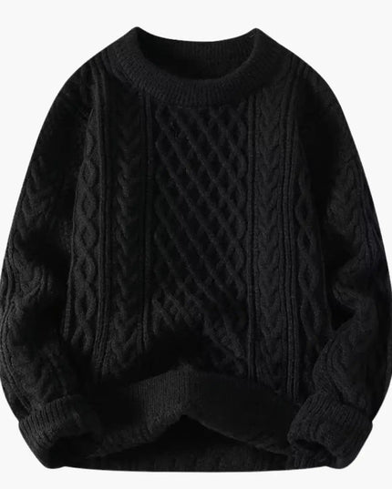 Women's Sweater with Round Neck and Cable Knit Surface
