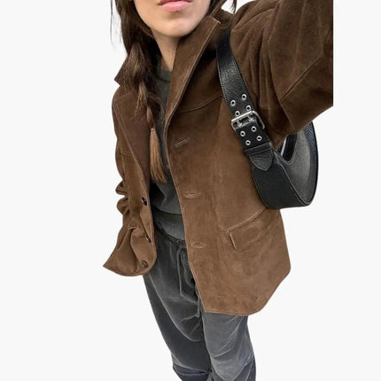 Trendy Women's Suede Jacket with Button Placket – Stylish & Comfortable
