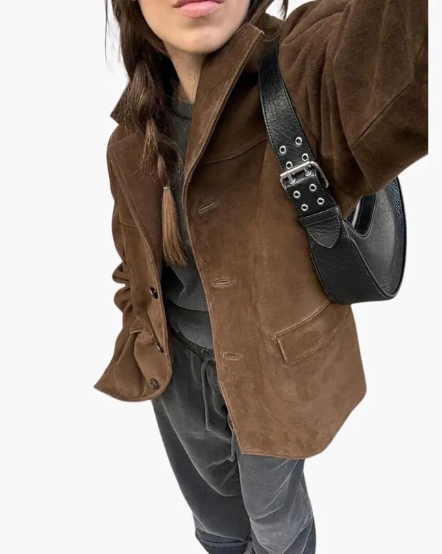 Trendy Women's Suede Jacket with Button Placket – Stylish & Comfortable