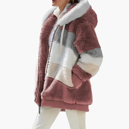 Women’s Zipped Hooded Jacket with Striped Surface