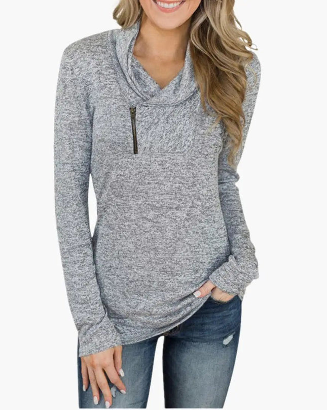 Women's Sweater with Collar and Zipper Combines Style and Function