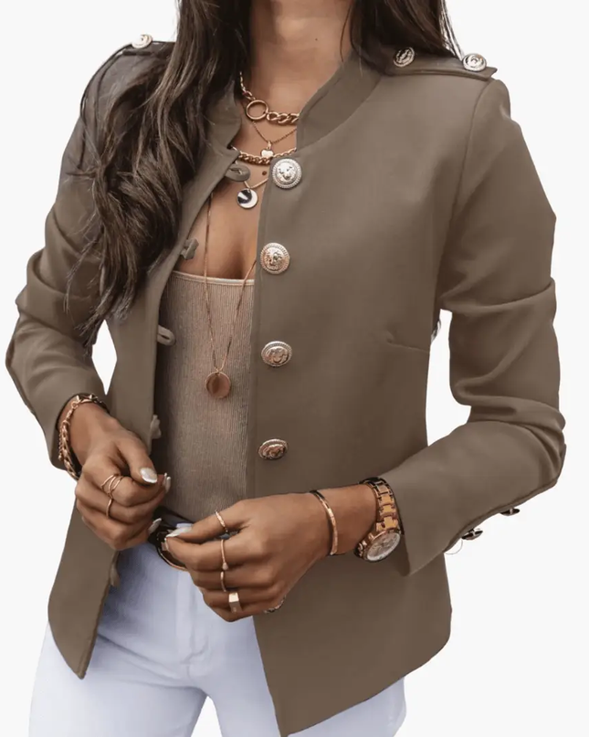 Women's Short Autumn Jacket with Button Closure and Pockets
