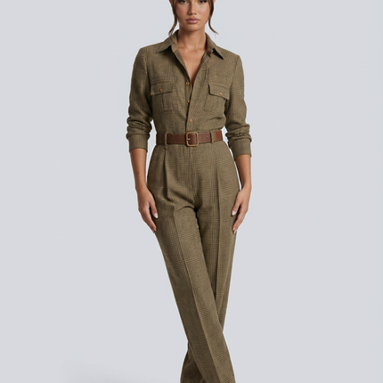 Fiona | Elegant Tweed Jumpsuit with Check Pattern