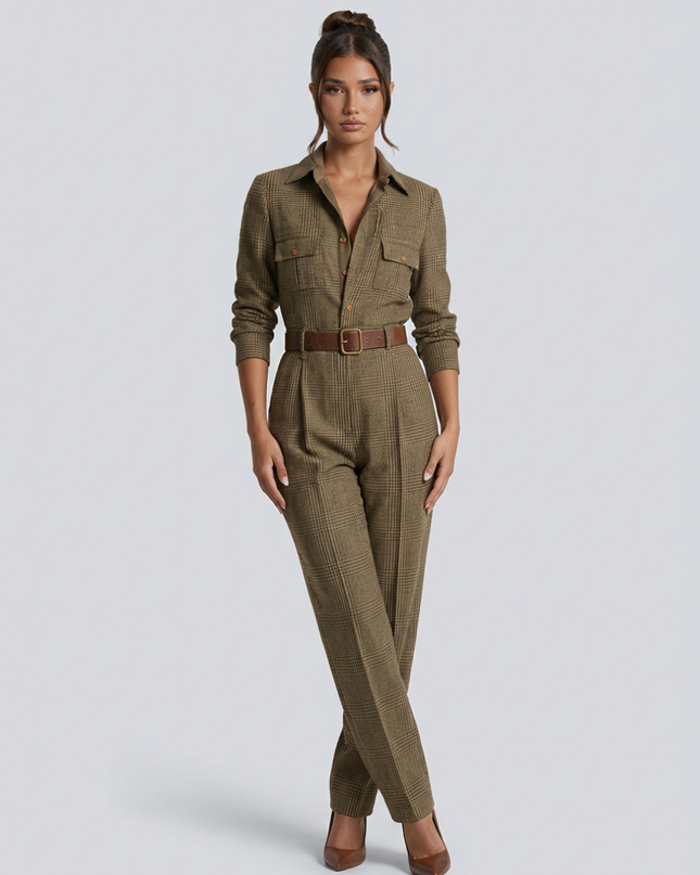 Fiona | Elegant Tweed Jumpsuit with Check Pattern
