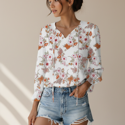 Jessie | Long Sleeve Floral Blouse with V-Neck