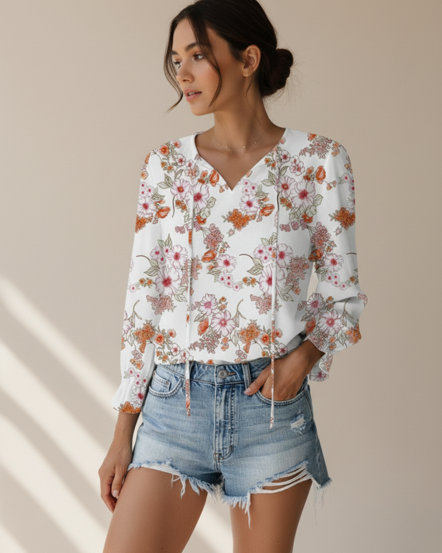 Jessie | Long Sleeve Floral Blouse with V-Neck