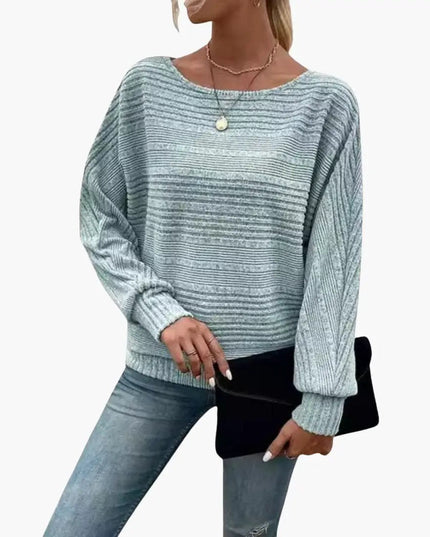 Women's Sweater with Boat Neck and Striped Surface
