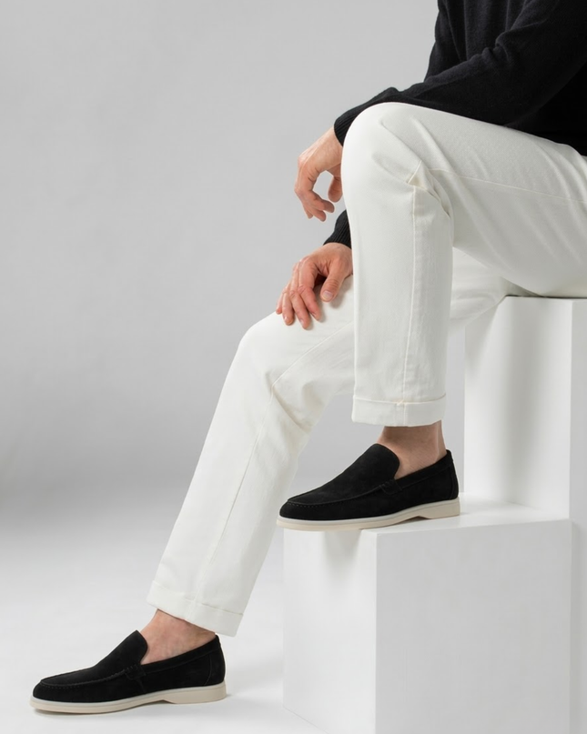 Men’s Slip-On Loafers – Stitched Detail & White Sole