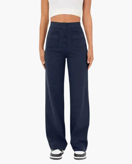 High Waist Palazzo Pants for Women with Button Placket – Stylish & Comfortable