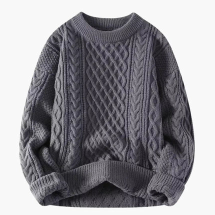 Women's Sweater with Round Neck and Cable Knit Surface