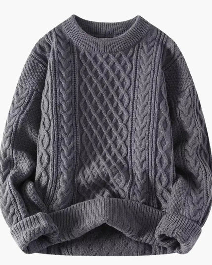Women's Sweater with Round Neck and Cable Knit Surface