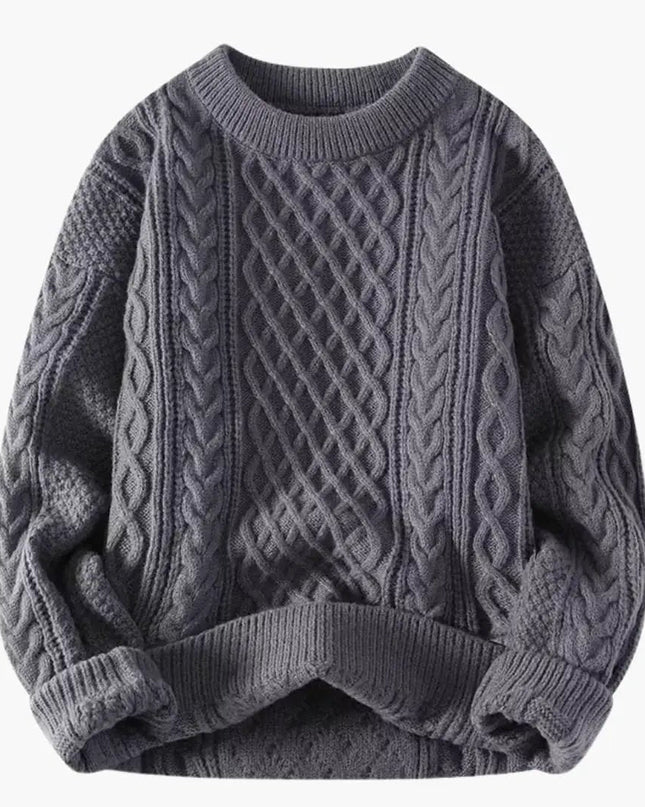Women's Sweater with Round Neck and Cable Knit Surface