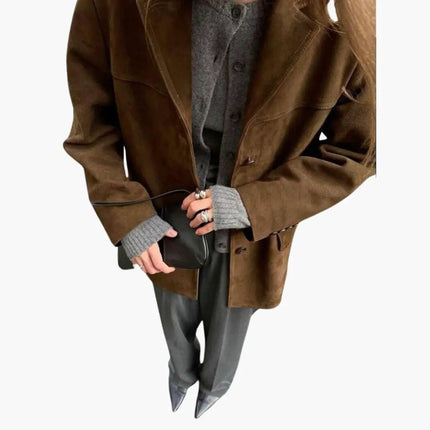 Trendy Women's Suede Jacket with Button Placket – Stylish & Comfortable