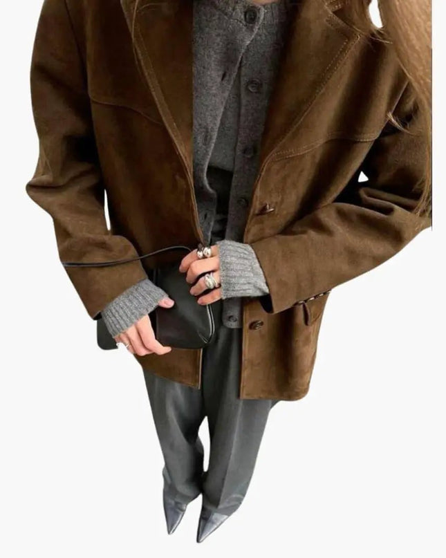 Trendy Women's Suede Jacket with Button Placket – Stylish & Comfortable