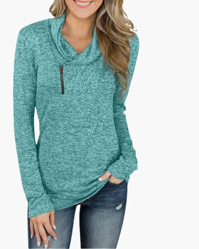Women's Sweater with Collar and Zipper Combines Style and Function