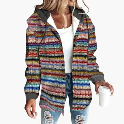 Women’s Hooded Cardigan with Striped Knit