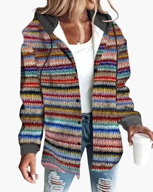 Women’s Hooded Cardigan with Striped Knit