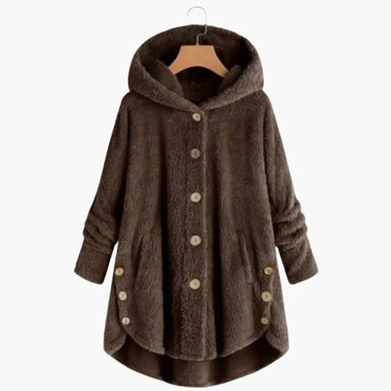 Women's Hooded Jacket with Button Closure and Rounded Hem