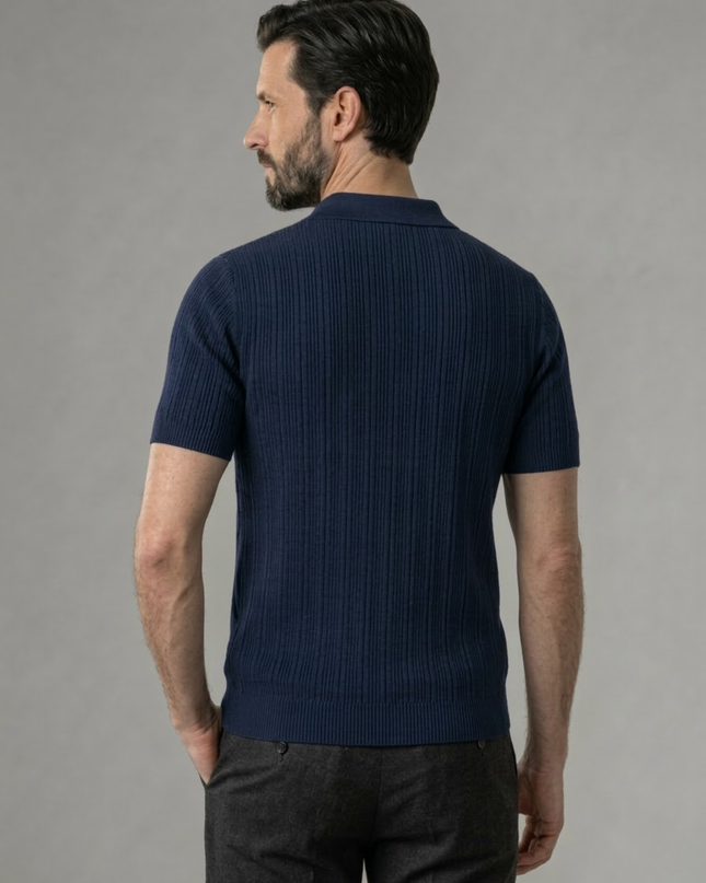 Men’s Ribbed Polo Shirt – Open Collar & Short Sleeve