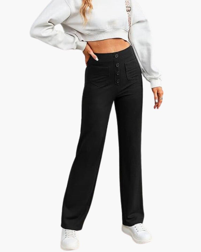 High Waist Palazzo Pants for Women with Button Placket – Stylish & Comfortable