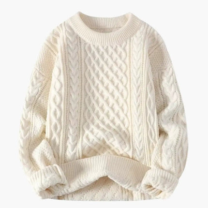 Women's Sweater with Round Neck and Cable Knit Surface