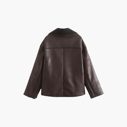 Elegant Women's Leather Jacket in Brown – Warm and Long-Sleeved