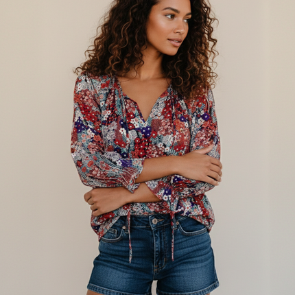 Jessie | Long Sleeve Floral Blouse with V-Neck