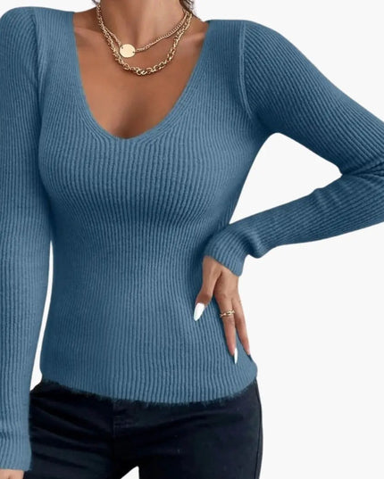 Women's Sweater with V-Neck and Long Sleeves