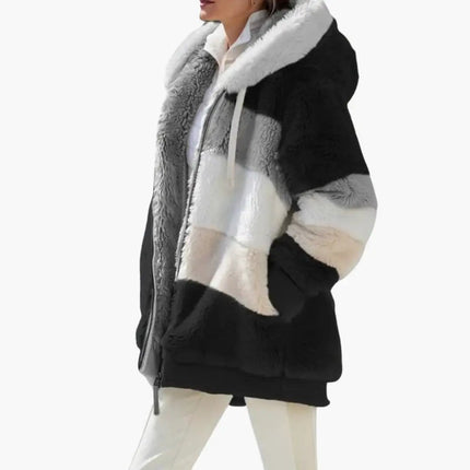 Women’s Zipped Hooded Jacket with Striped Surface