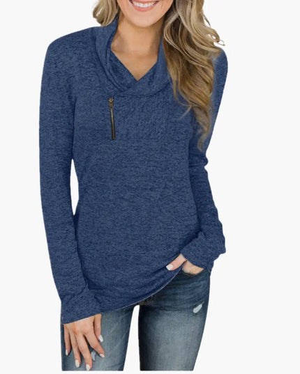 Women's Sweater with Collar and Zipper Combines Style and Function