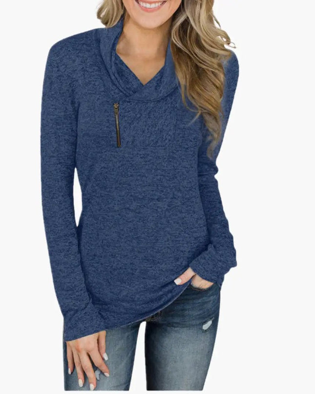 Women's Sweater with Collar and Zipper Combines Style and Function