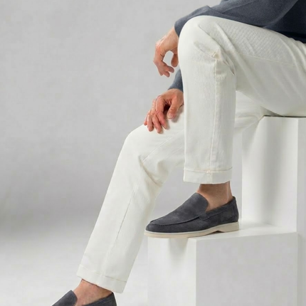 Men’s Slip-On Loafers – Stitched Detail & White Sole