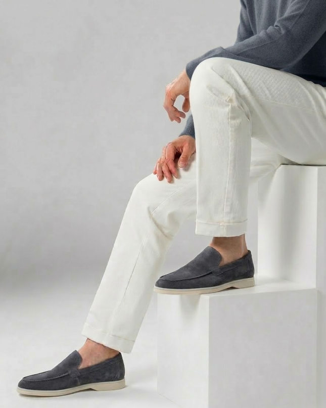 Men’s Slip-On Loafers – Stitched Detail & White Sole