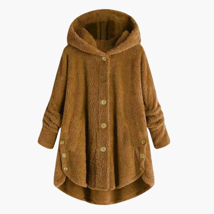 Women's Hooded Jacket with Button Closure and Rounded Hem