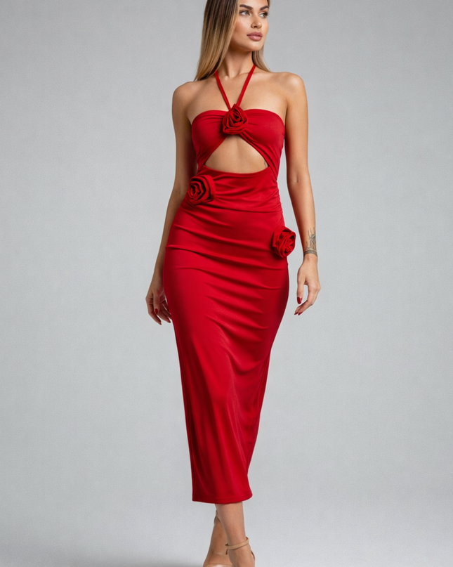 Rosalia | Midi Dress with Halter Neck