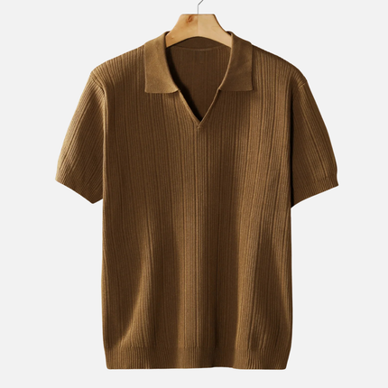 Men’s Ribbed Polo Shirt – Open Collar & Short Sleeve
