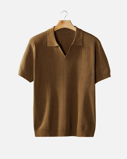 Men’s Ribbed Polo Shirt – Open Collar & Short Sleeve