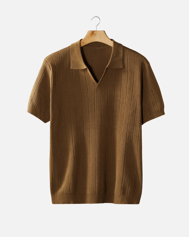 Men’s Ribbed Polo Shirt – Open Collar & Short Sleeve