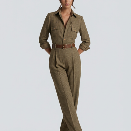 Fiona | Elegant Tweed Jumpsuit with Check Pattern