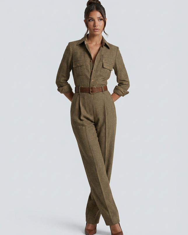 Fiona | Elegant Tweed Jumpsuit with Check Pattern