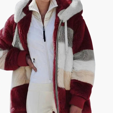 Women’s Zipped Hooded Jacket with Striped Surface